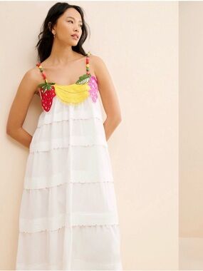 FARM rio Tiered Maxi Dress with Fruit Appliqué Straps